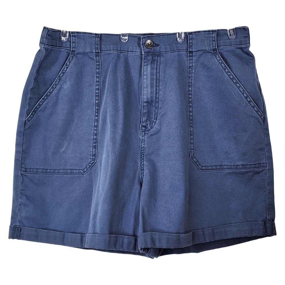 Gloria Vanderbilt Womens Blue Utility Shorts High Rise Stretch Cuffed Size L EUC